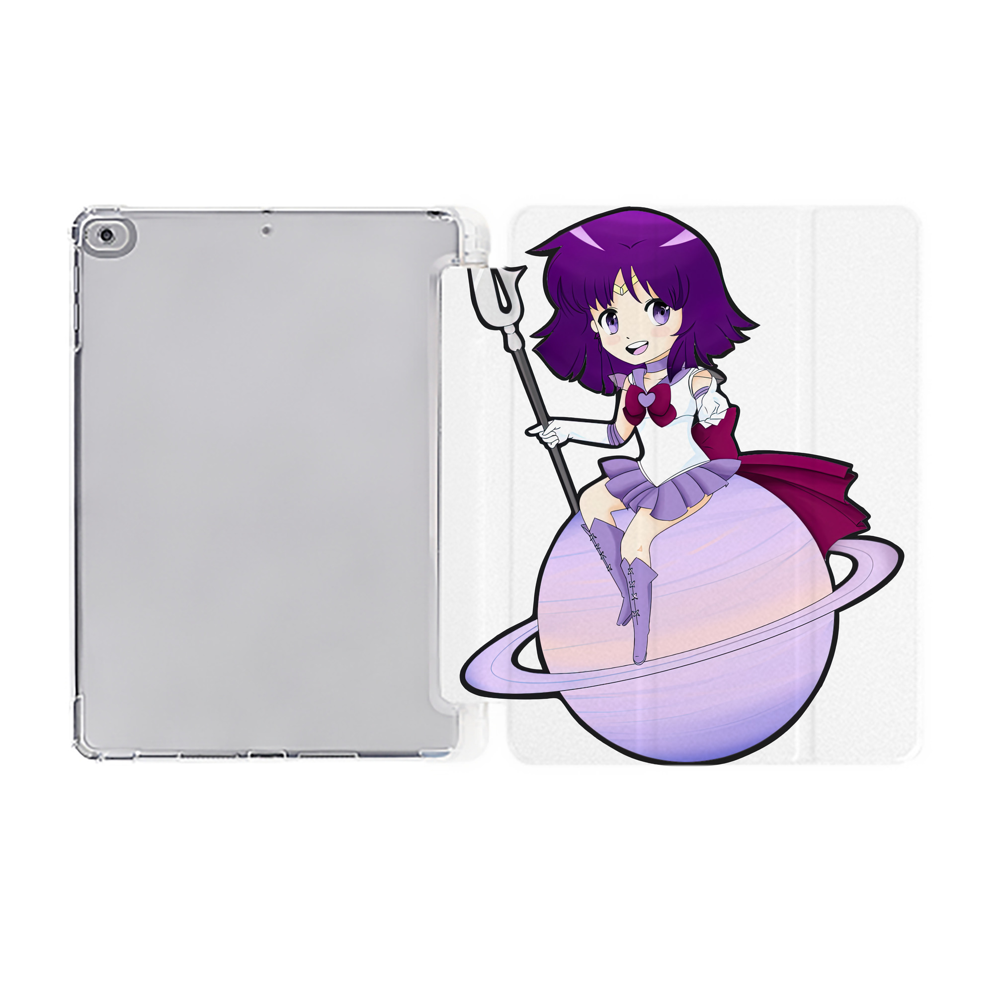 （画像用） 美少女戦士セーラームーン 土萠ほたる Sailor Moon Tomoe Hotaru （セーラーサターン；Sailor Saturn） IPad ケース ペン収納付き 三つ折りスタンド PUレザー×シリコン 対応機種9.5/10.5/10.9インチ